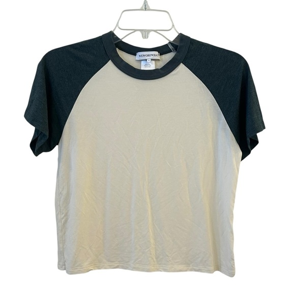 We Wore What Two-Tone Raglan T-Shirt cream green gray Medium - Picture 1 of 4